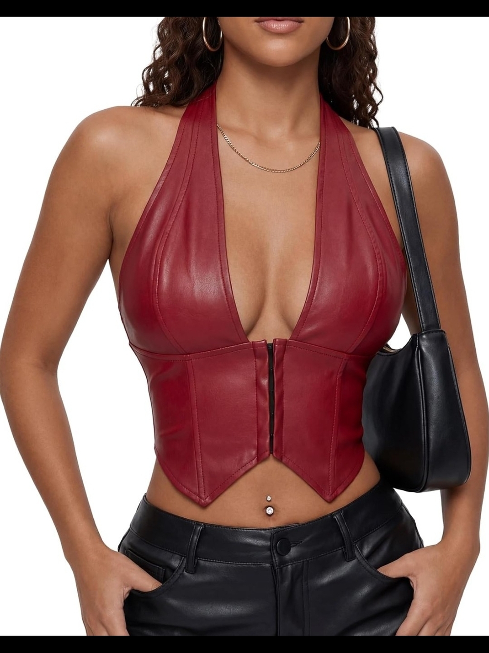 Deep Red Halter Crop Corset Top